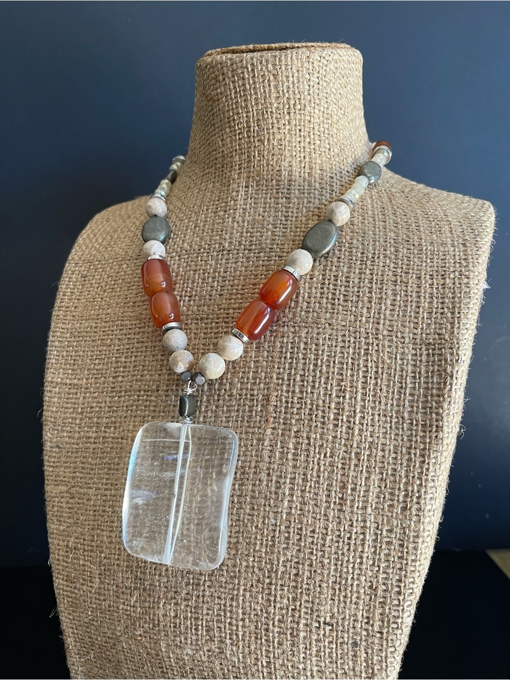 Handcrafted genuine red agate, jasper,crystal Beaded pendant pNecklace